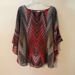 Chico's Red and Black Patterned Poncho Top